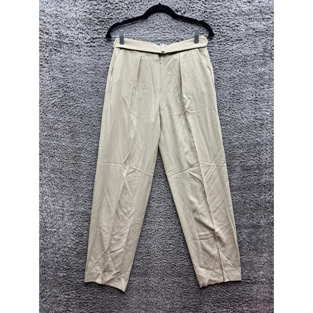 Cividini Collection Pleated Wool-Silk Belted Dress Pants Beige Womens Size 46